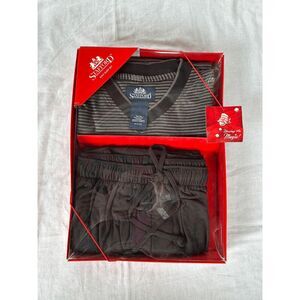 Men's Stafford 100% Cotton Christmas Sleep Set NIB, Size Medium Black/Gray